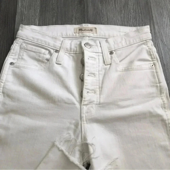 Madewell 10"High Rise Skinny Crop Jeans in Pure White Button Front Edition SZ 25 - Picture 2 of 13
